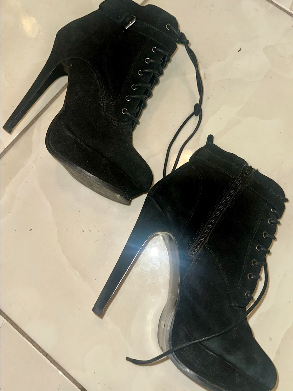 Aldo Black Suede Lace-Up Stiletto Ankle Boots vintage Y2K size 8.5 - Picture 6 of 6